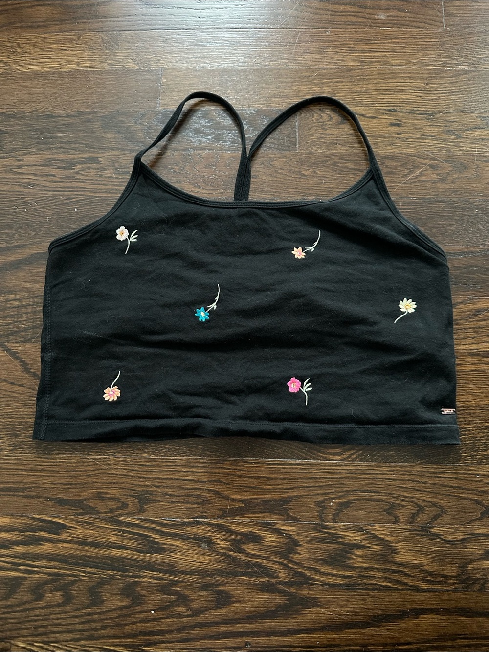 PINK Victoria's Secret Black Floral Embroidered Bandeau Crop